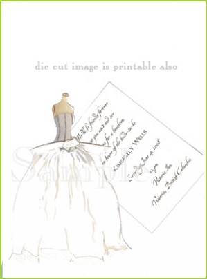 Bridal Gown with antique white ribbon with glitter invitation by Stevie Streck